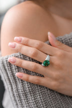Emerald & Diamond 18KT White Gold Pavé Cocktail Ring 4.85ct R-185EM