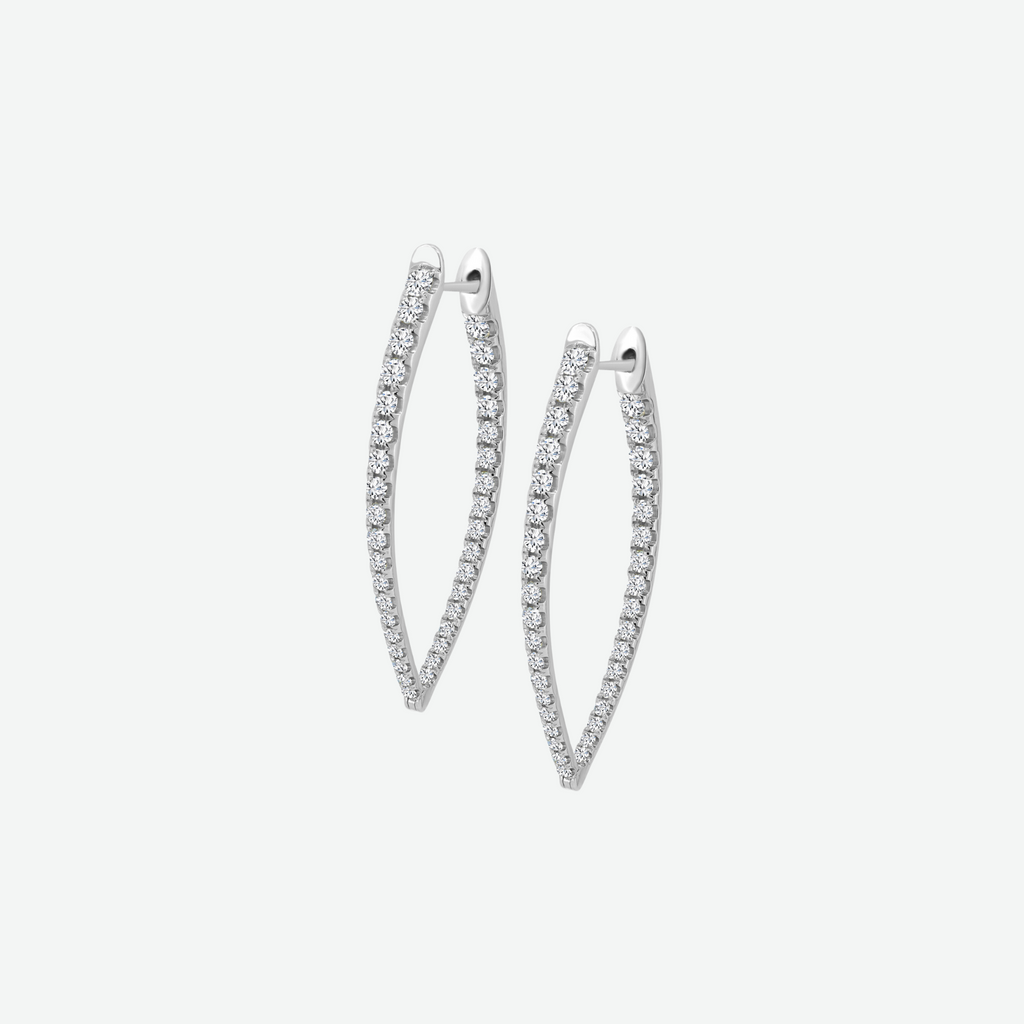 18KT White Gold Round Diamond Marquise Shaped Hoops 1.86ctw E-1862