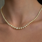 18K Yellow Gold Round Diamond Graduate Tennis Necklace 23.2ct N-11575