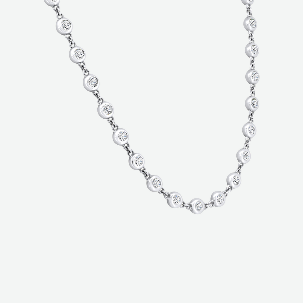 18K White Gold Round Natural Diamond Bezel Necklace 17.2ct P-468A