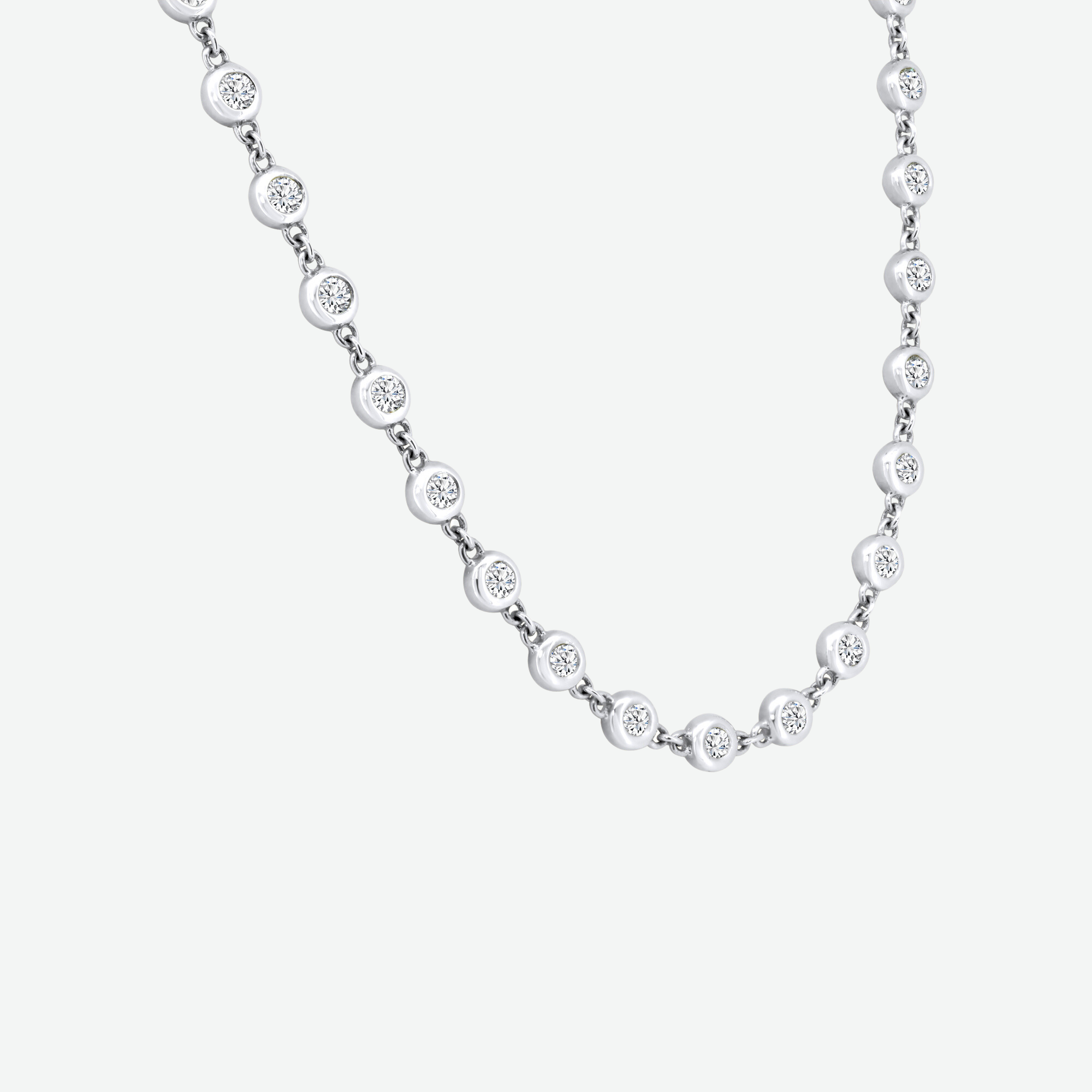 18K White Gold Round Natural Diamond Bezel Necklace 17.2ct P-468A