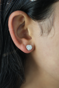14KT White Gold Heart Halo Diamond Stud Earrings 0.95ctw E-095HS