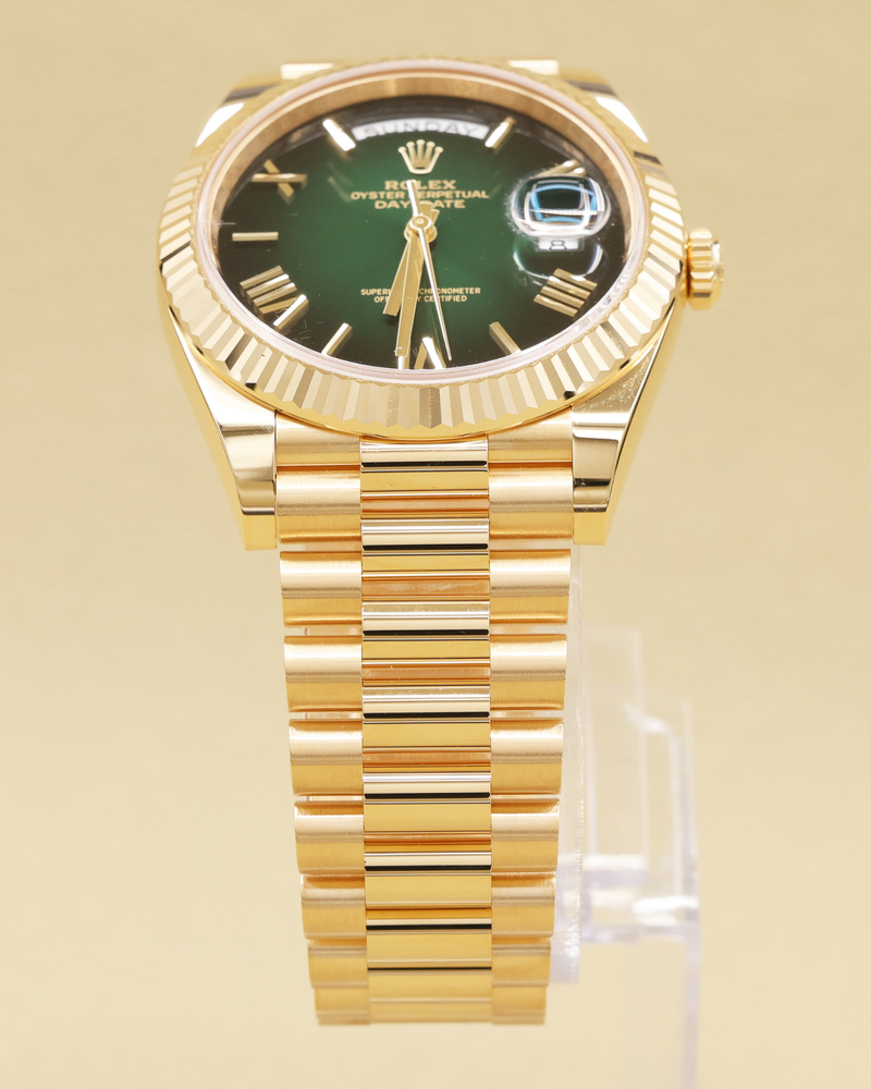 Rolex Day-Date 40 Green Ombre Roman Dial on President 228238 Complete 2025