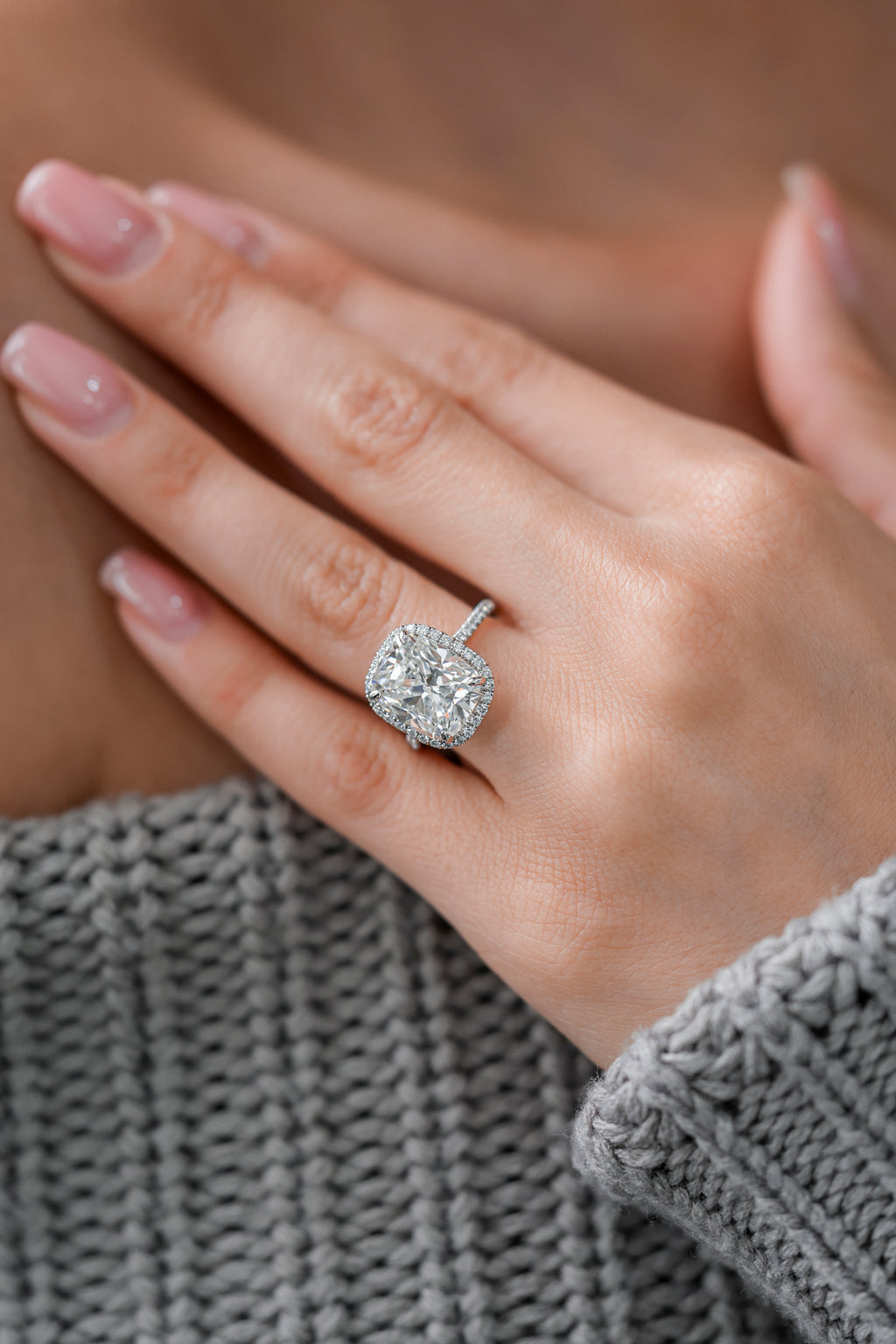 Cushion Diamond Halo Pave Platinum Engagement Ring 5.60ct R-560