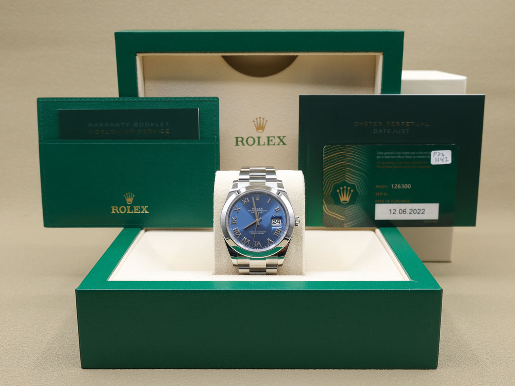 Rolex Datejust 41 Blue Roman Dial on Oyster 126300 Complete 2022