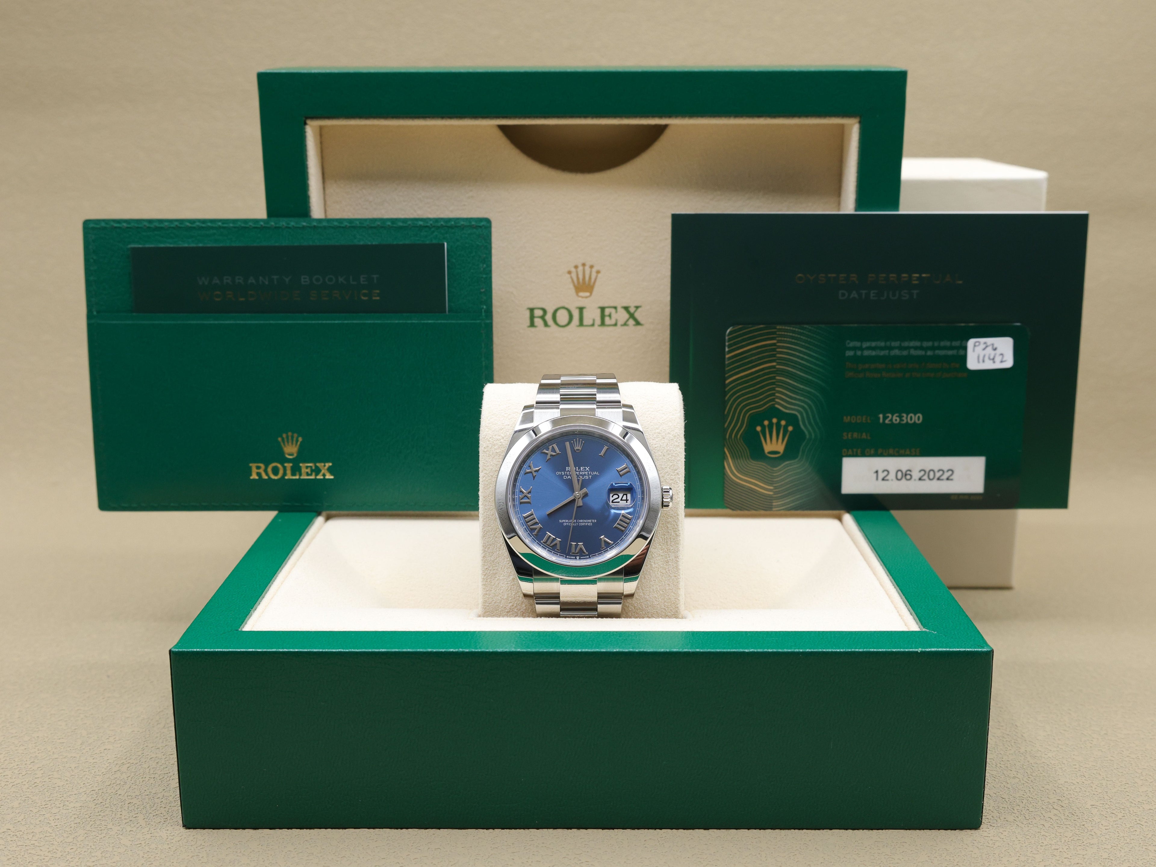 Rolex Datejust 41 Blue Roman Dial on Oyster 126300 Complete 2022