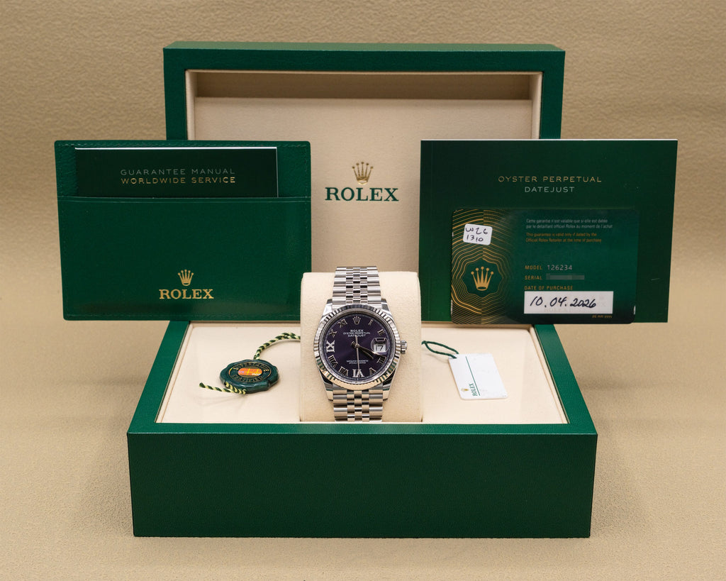 Rolex Datejust 36 Aubergine Purple Diamond Roman Vi And Ix Dial on Jubilee 126234 Complete 2026