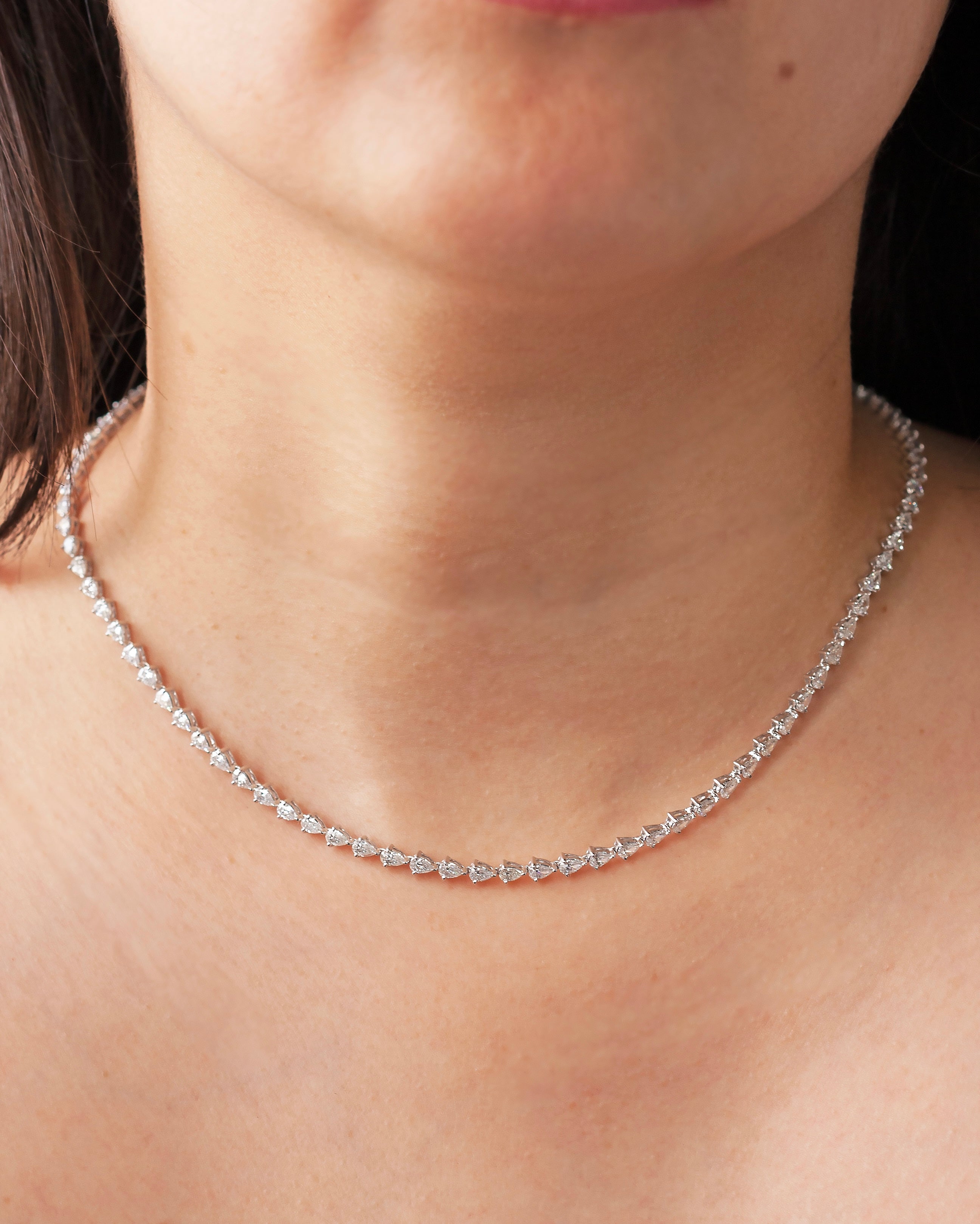 18K White Gold Pear Diamond Tennis Necklace 13.6ct N-PR07LN2