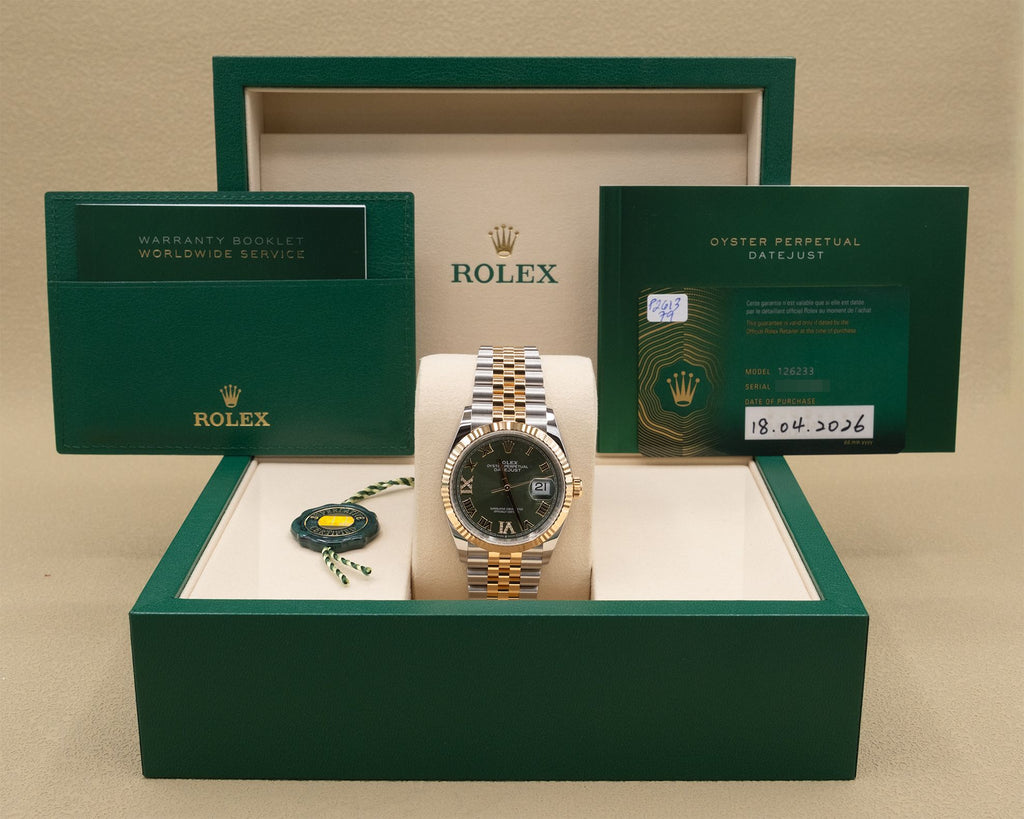 Rolex Datejust 36 Olive Green Roman Dial on Jubilee 126233 Complete 2026