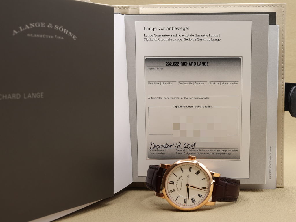 A. Lange & Sohne Richard Lange Silver Dial on Leather Strap 232.032/LSLS2324AD Complete 2018