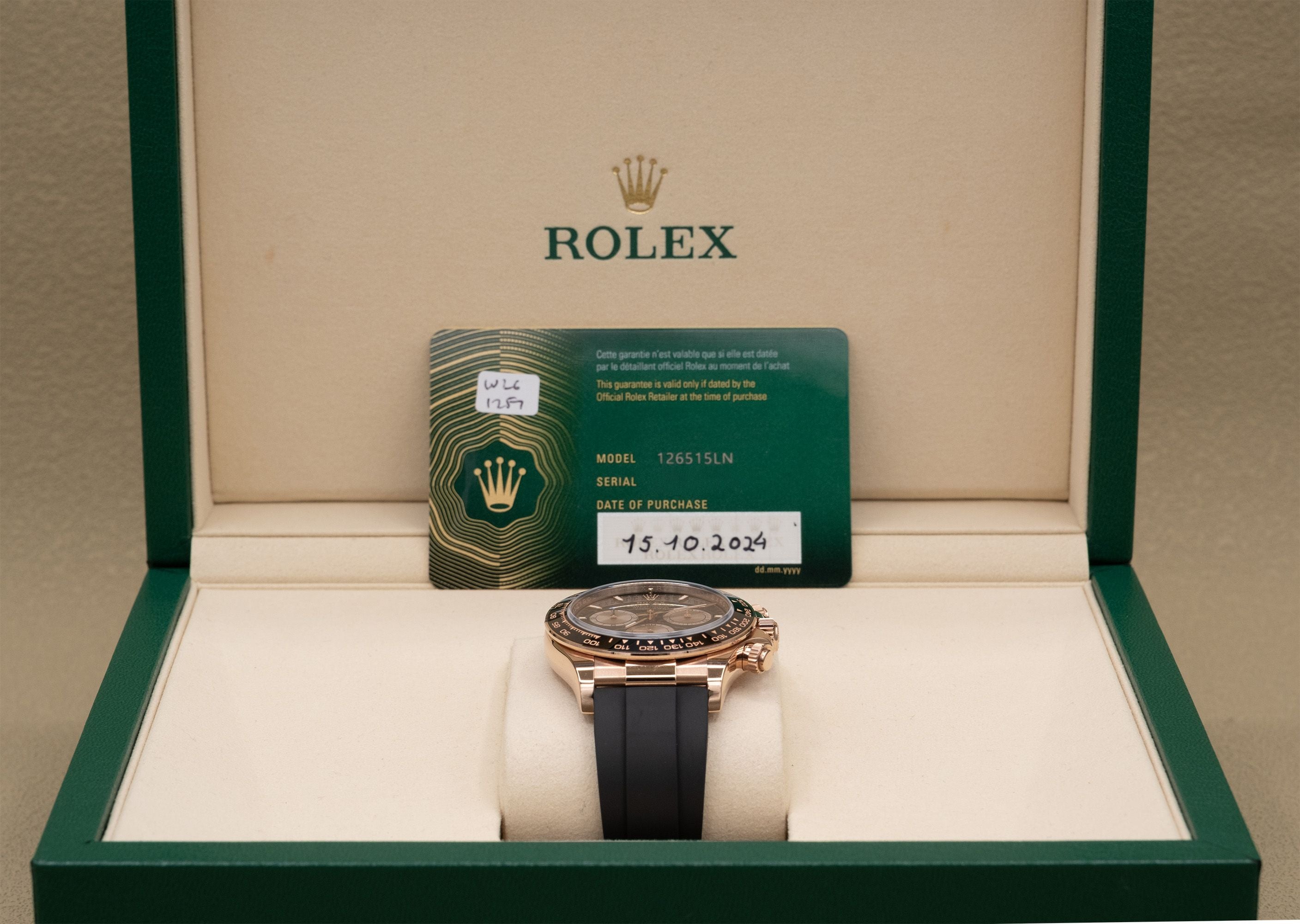 Rolex Daytona Black And Sundust Index Dial on Oysterflex 126515LN Complete 2024