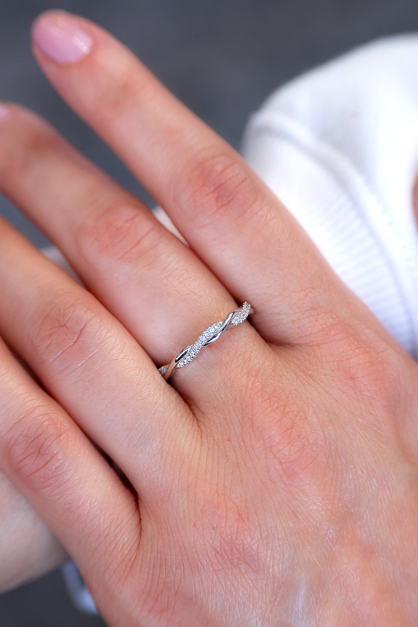 Twist Round Diamond Half Eternity 18KT White Gold Band 0.13ct MR5512BD