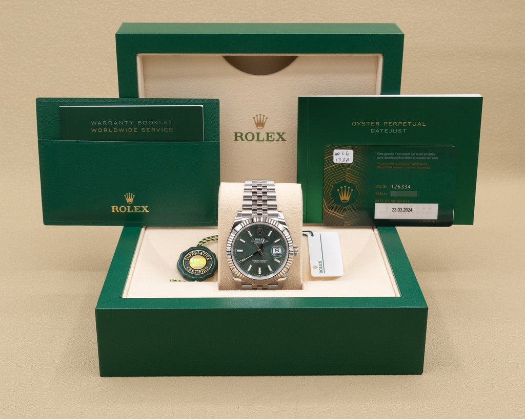 Rolex Datejust 41 Mint Green Index Dial on Jubilee 126334 Complete 2024
