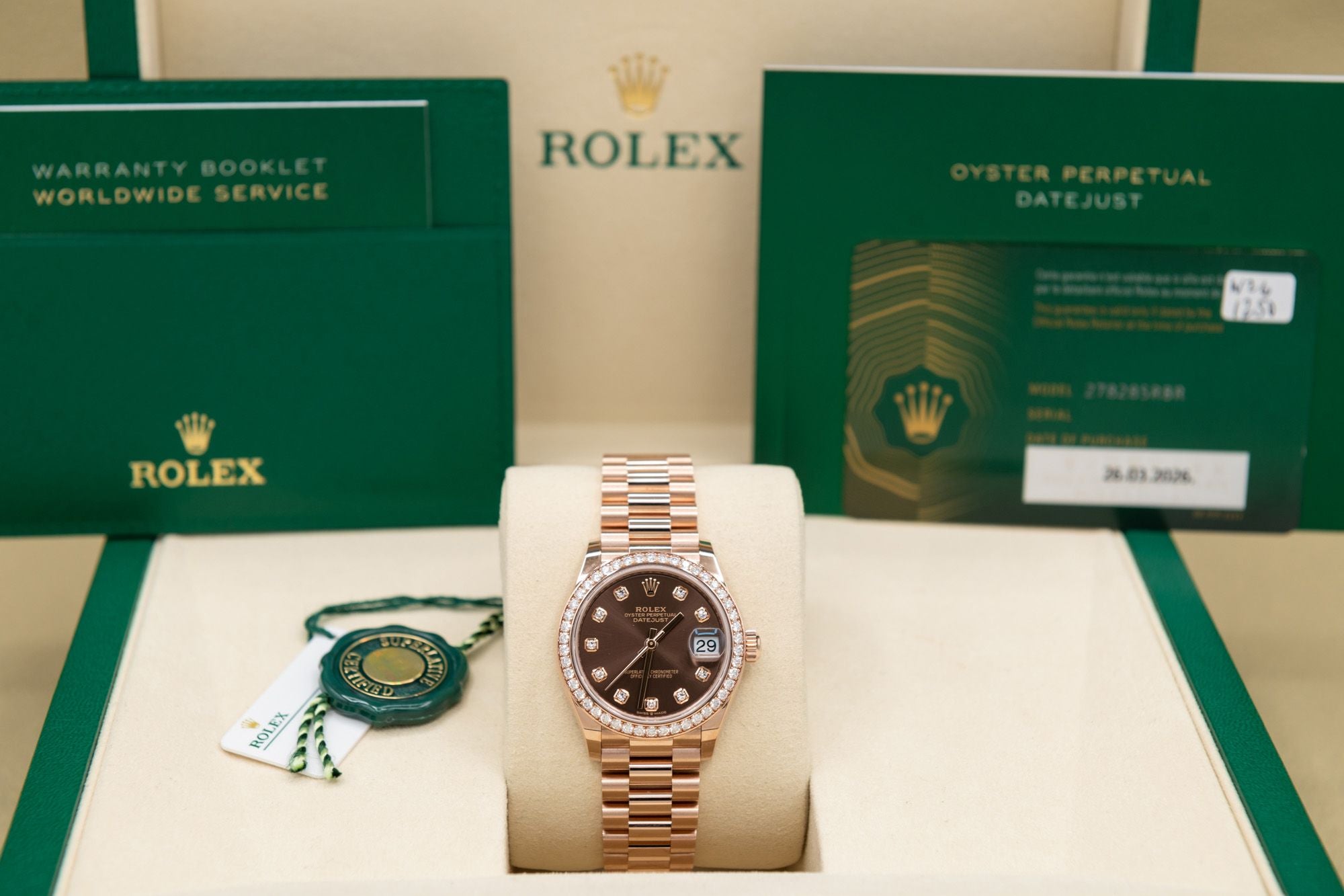 Rolex Datejust 31 Chocolate Diamond Dial on Presidential 278285RBR Complete 2026