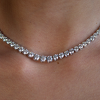 18K Yellow Gold Round Diamond Graduate Tennis Necklace 23.2ct N-11575