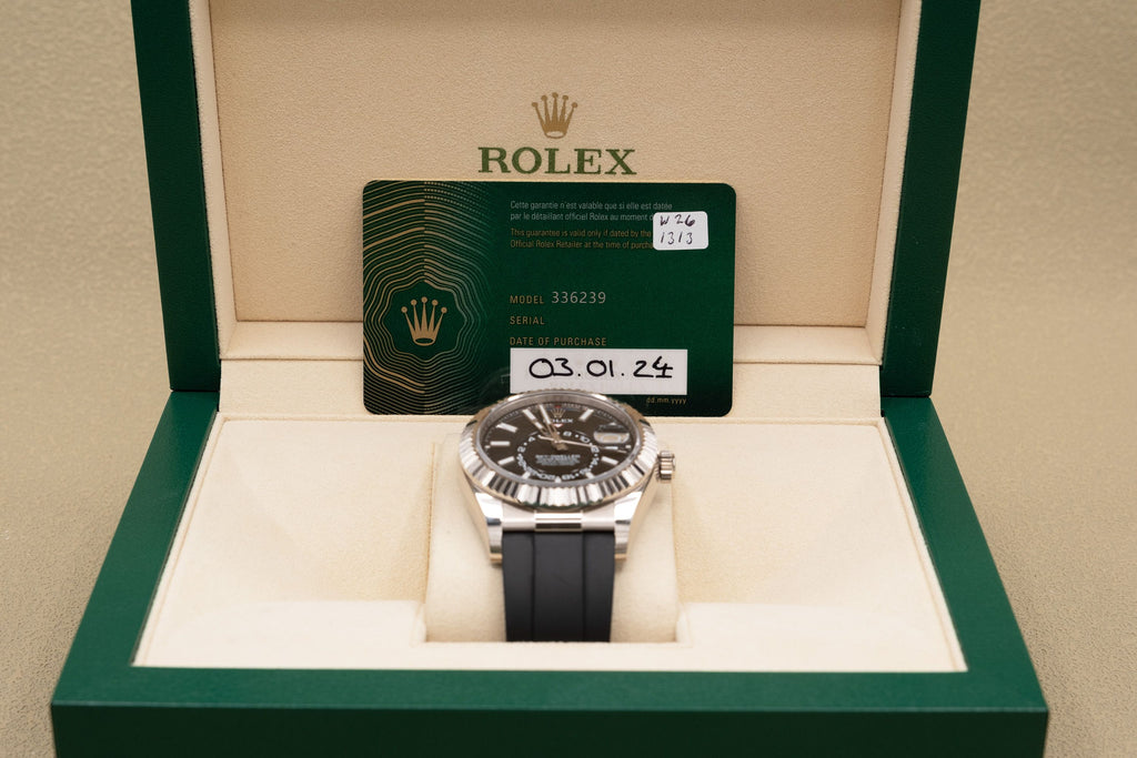 Rolex SkyDweller Black Index Dial on Oysterflex 336239 Complete 2024