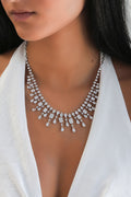 18K White Gold Round & Baguette Diamond Necklace 34.2ct N-695