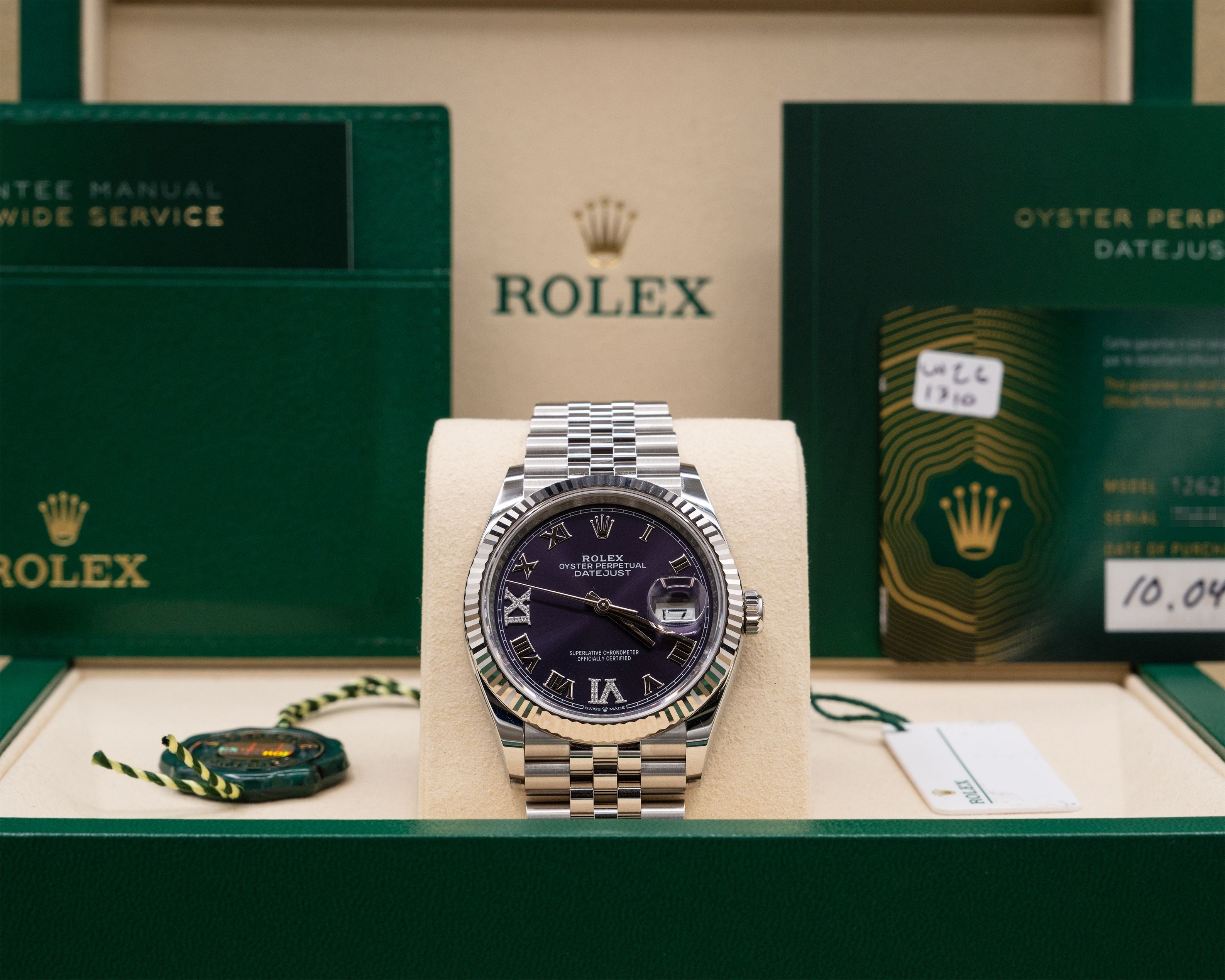 Rolex Datejust 36 Aubergine Purple Diamond Roman Vi And Ix Dial on Jubilee 126234 Complete 2026