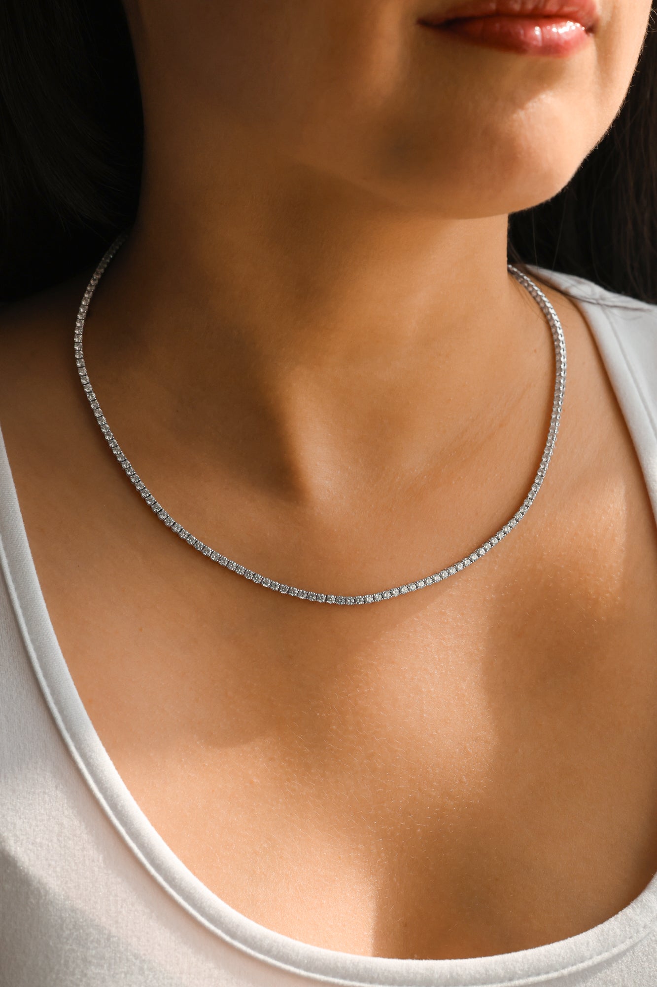 18K White Gold Round Natural Diamond Tennis Necklace 8ct N-8CT4PR