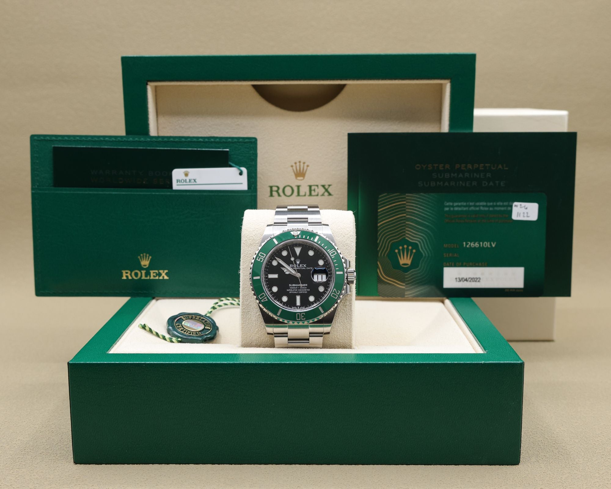 Rolex Submariner Black Dial on Oyster 126610LV Complete 2022