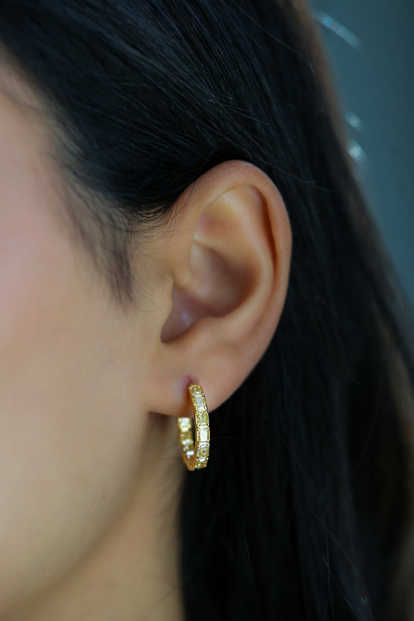 18KT Yellow Gold Radiant Yellow Diamond Hoops 2.86ctw E-286HOOP