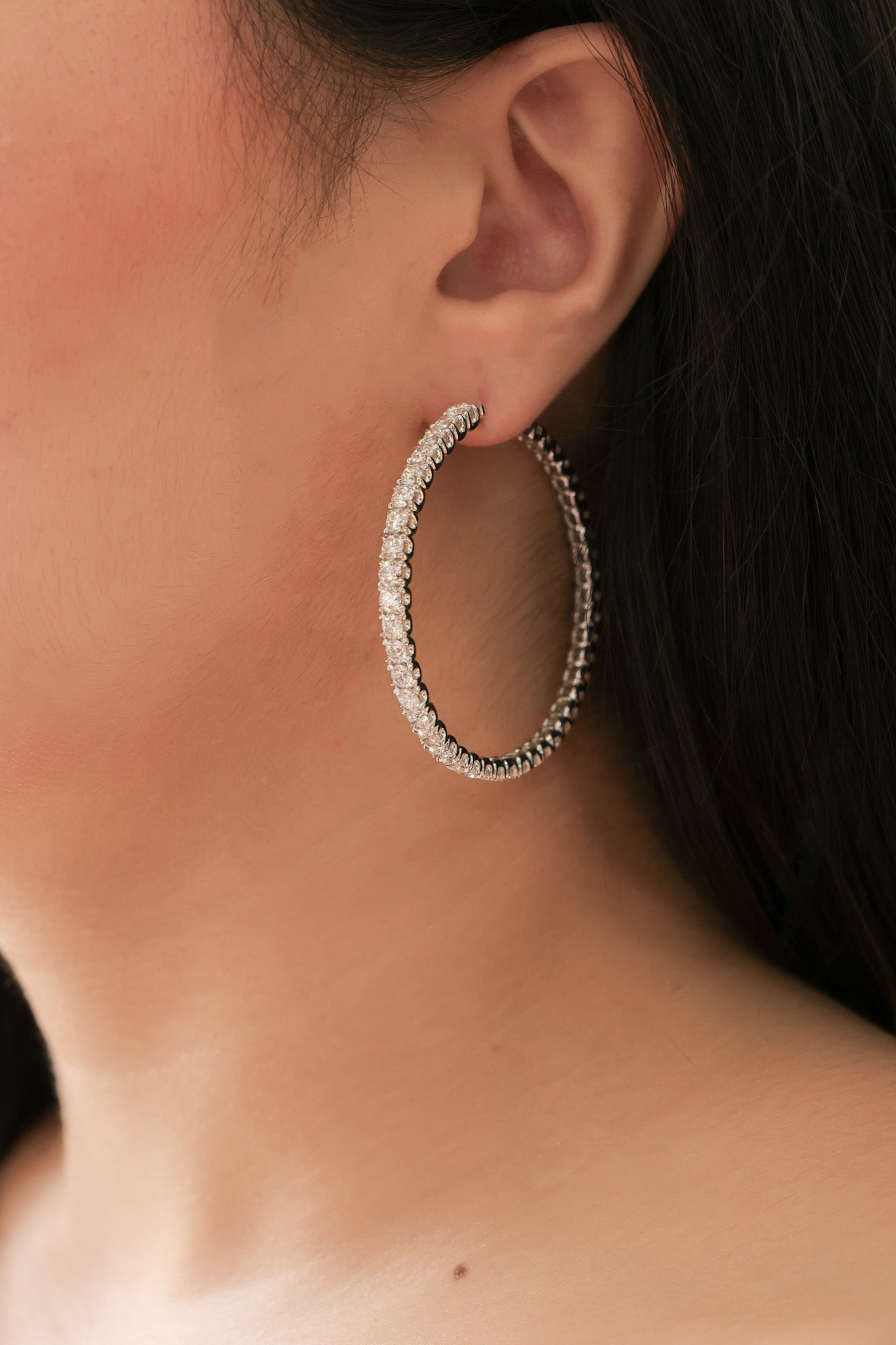 18KT White Gold Round Natural Diamond Hoops 10.00ctw E-1682HOOP