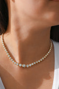 18K Yellow Gold Round Diamond Illusion Tennis Necklace 27.1ct N-1181RD