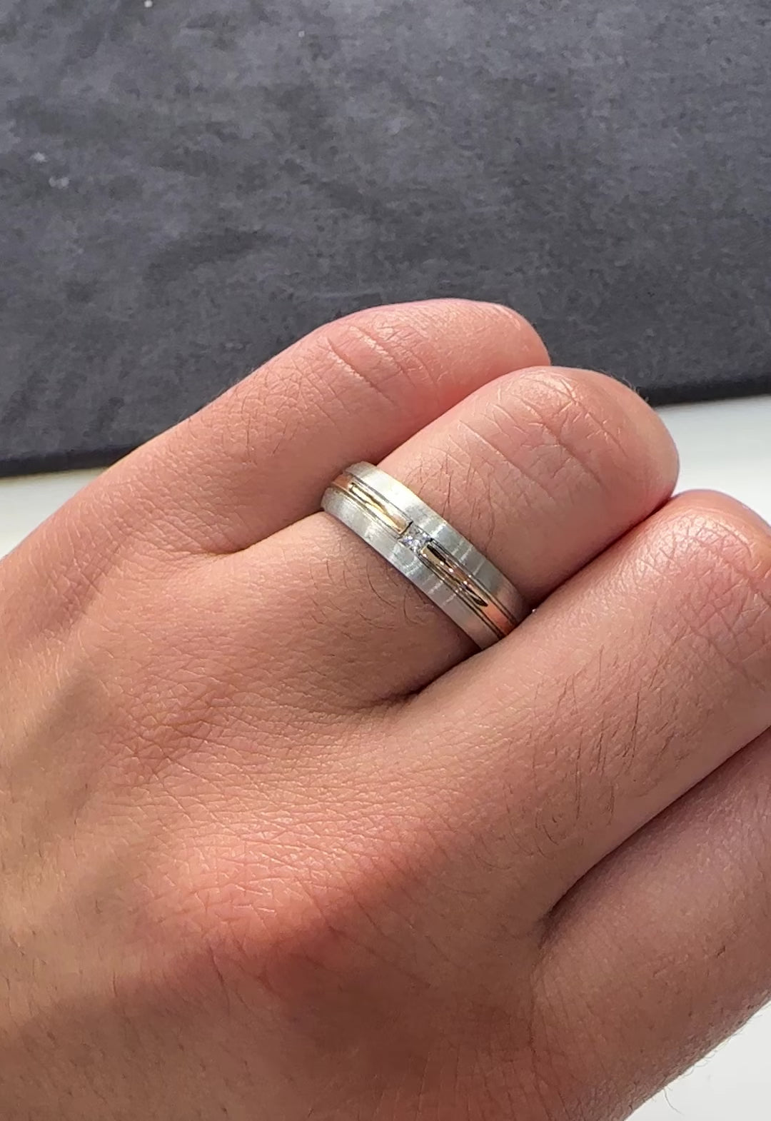 Men's GOLD STRIP IN MIDDLE Princess Ring 0.13 cts.