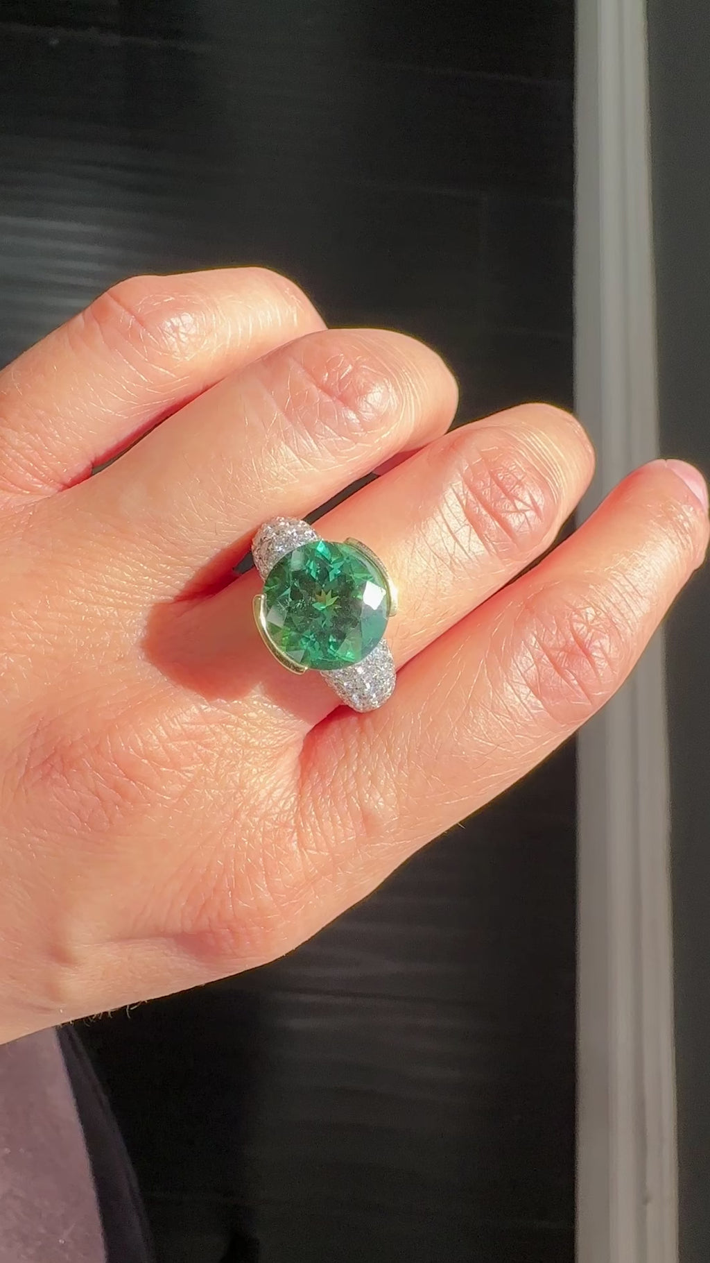 White Gold EMERALD STONE - TWO TONE Cocktail Ring 4.85 cts.