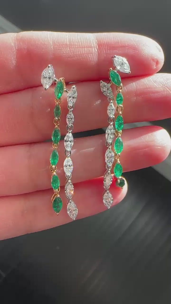White Gold MARQUISE EMERALD AND PEAR DANGLE Dangles Earrings 3.67 cts.
