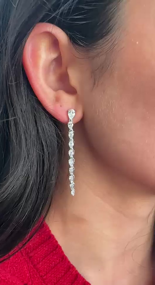 White Gold PEAR SINGLE ROW DANGLE Dangles Earrings 2.87 cts.
