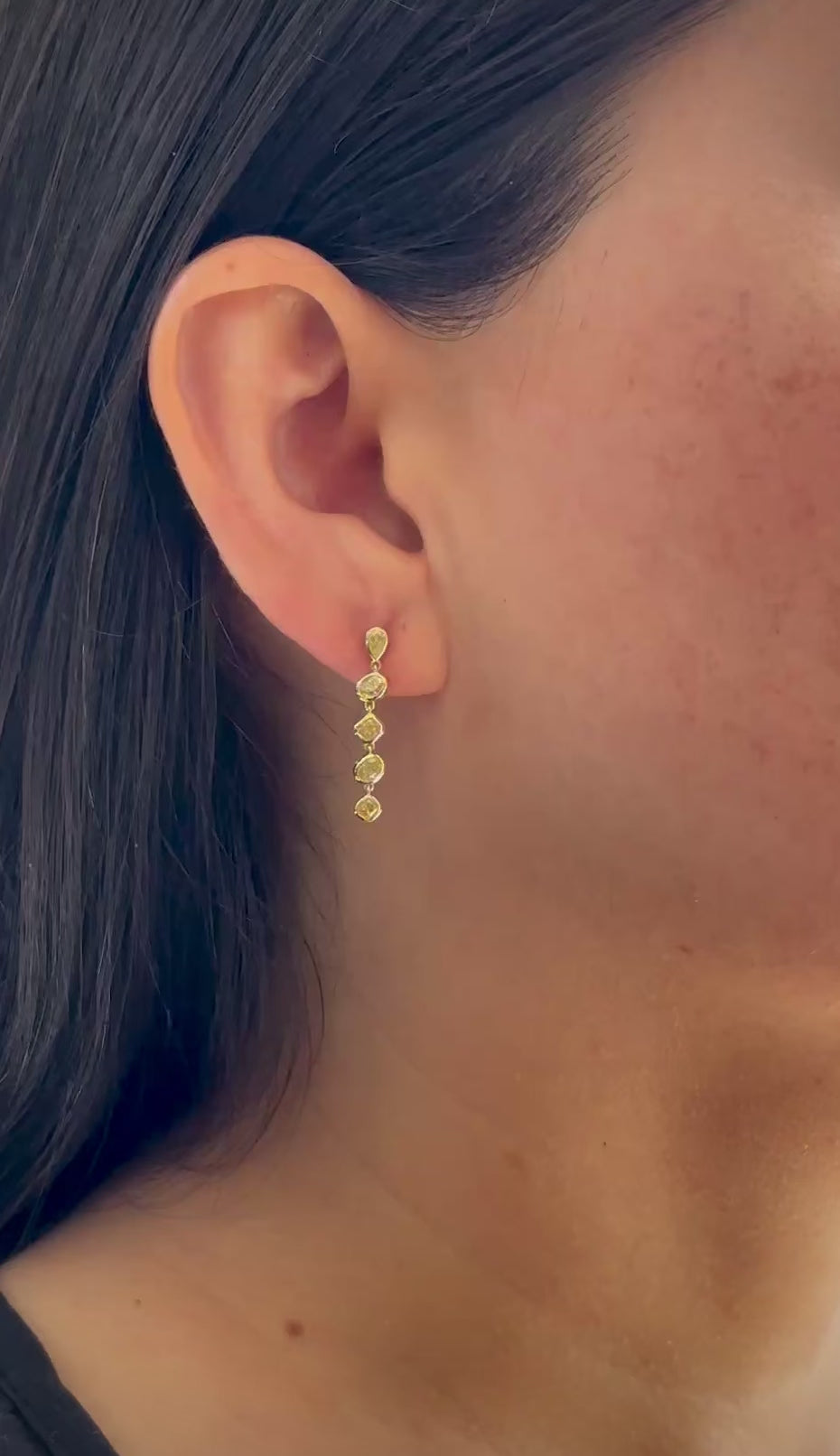 Yellow Gold MULTI-SHAPE - BEZEL Dangles Earrings 1.4 cts.
