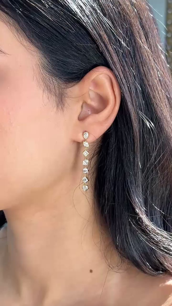 Yellow Gold MULTI-SHAPE Dangles Earrings 2.9 cts.