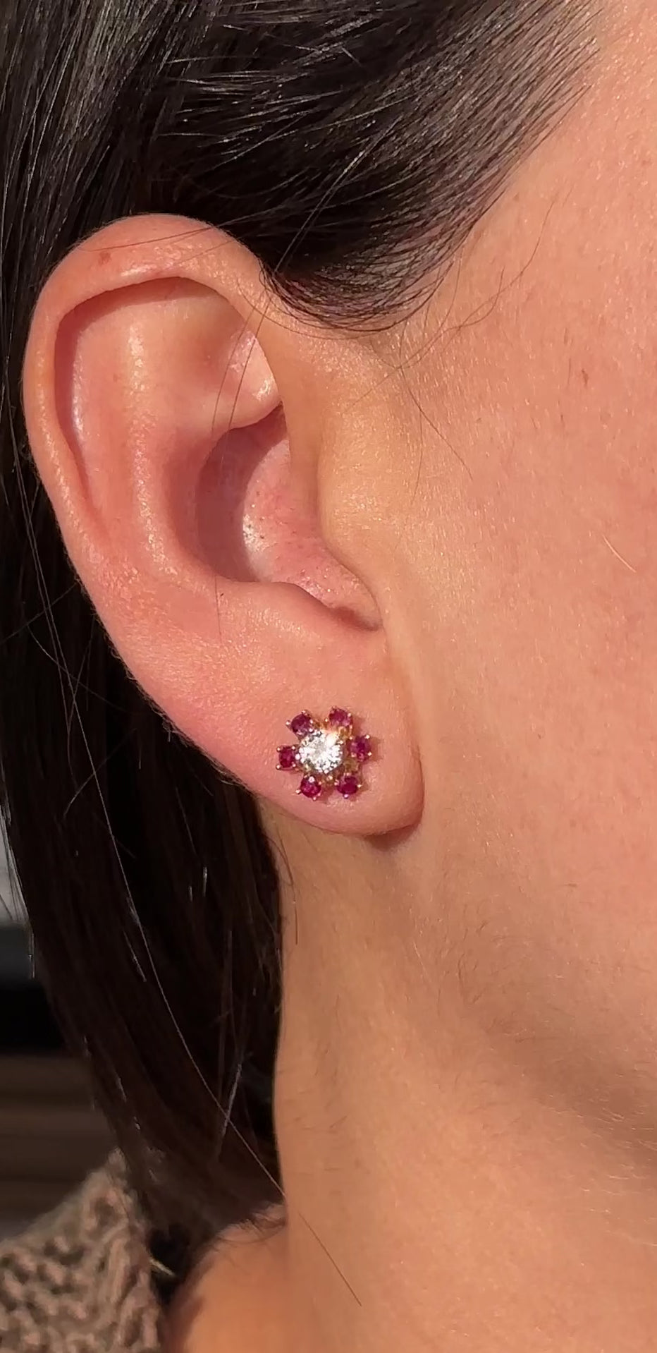 Yellow Gold RUBY FLOWER Earrings 0.5 cts.