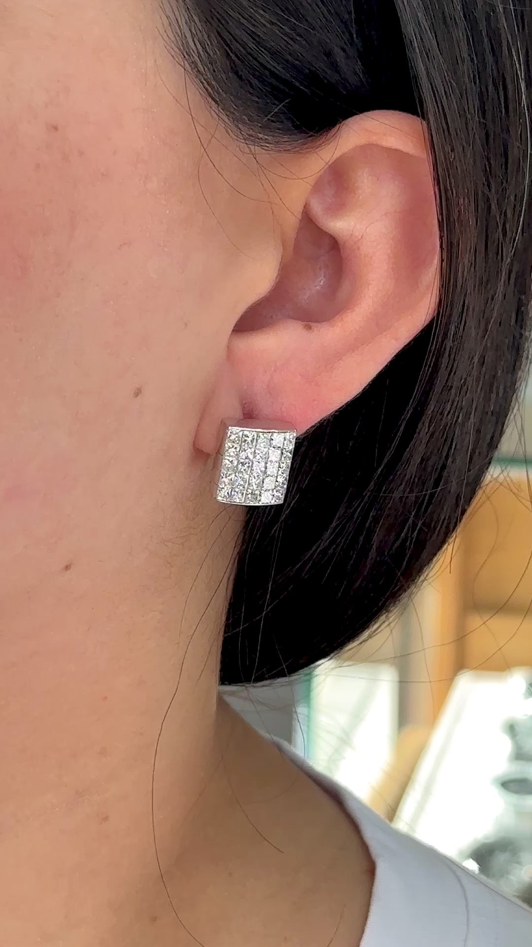 White Gold INVISIBLE SETTING Earrings 5 cts.
