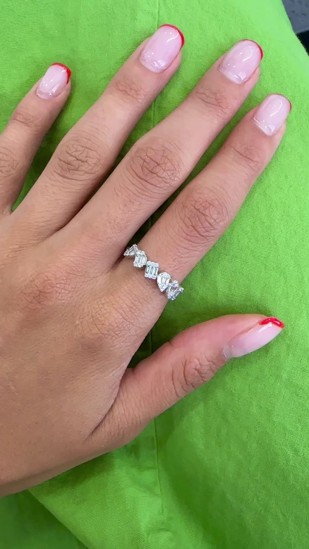 White Gold EMERALD SHAPE WITH BG & RD DIAMONDS Eternity Ring 0.44 cts.