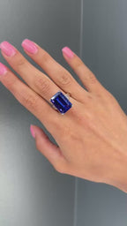 Platinum SAPPHIRE (TANZANITE) WITH 2 TRAPS Cocktail Ring 15.91 cts.