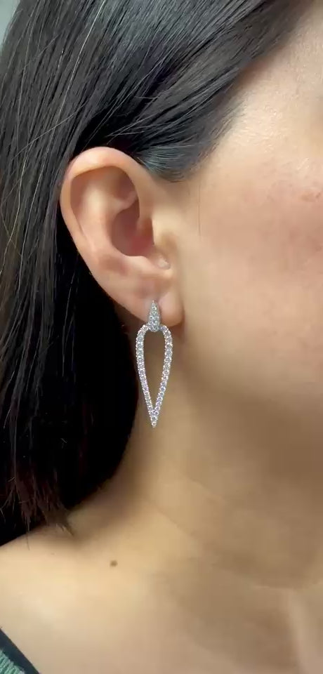 White Gold POINTED COCKTAIL Dangles Earrings 1.9 cts.