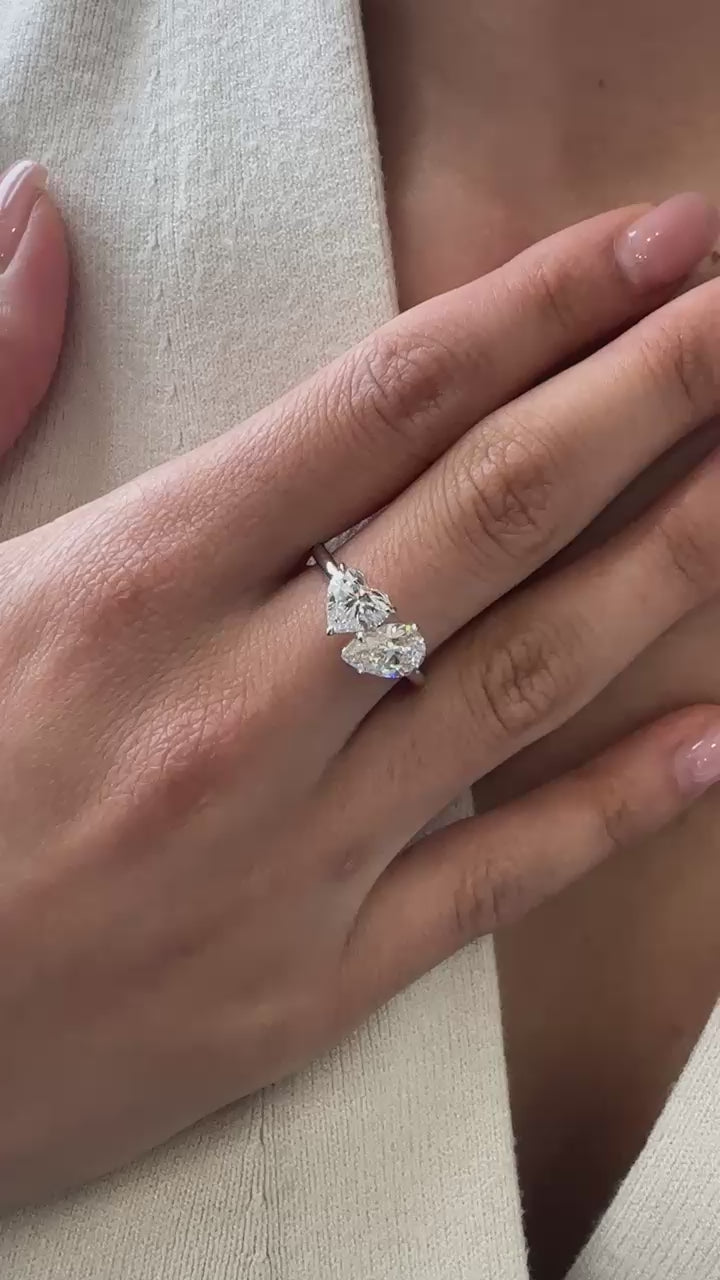 White Gold 2 STONE RING - TOI ET MOI - PS (GIA D SI1) - HS (GIA D VS1) Cocktail Ring 2.13 cts.