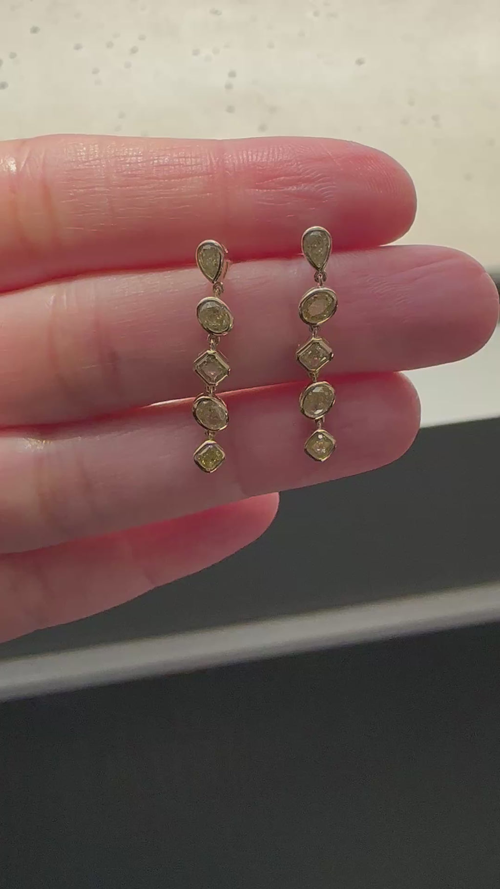 Yellow Gold MULTI-SHAPE - BEZEL Dangles Earrings 1.4 cts.