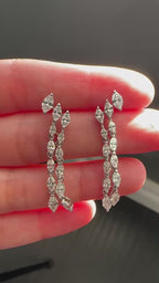 White Gold MARQUISE 3-ROW DROP Dangles Earrings 2.57 cts.
