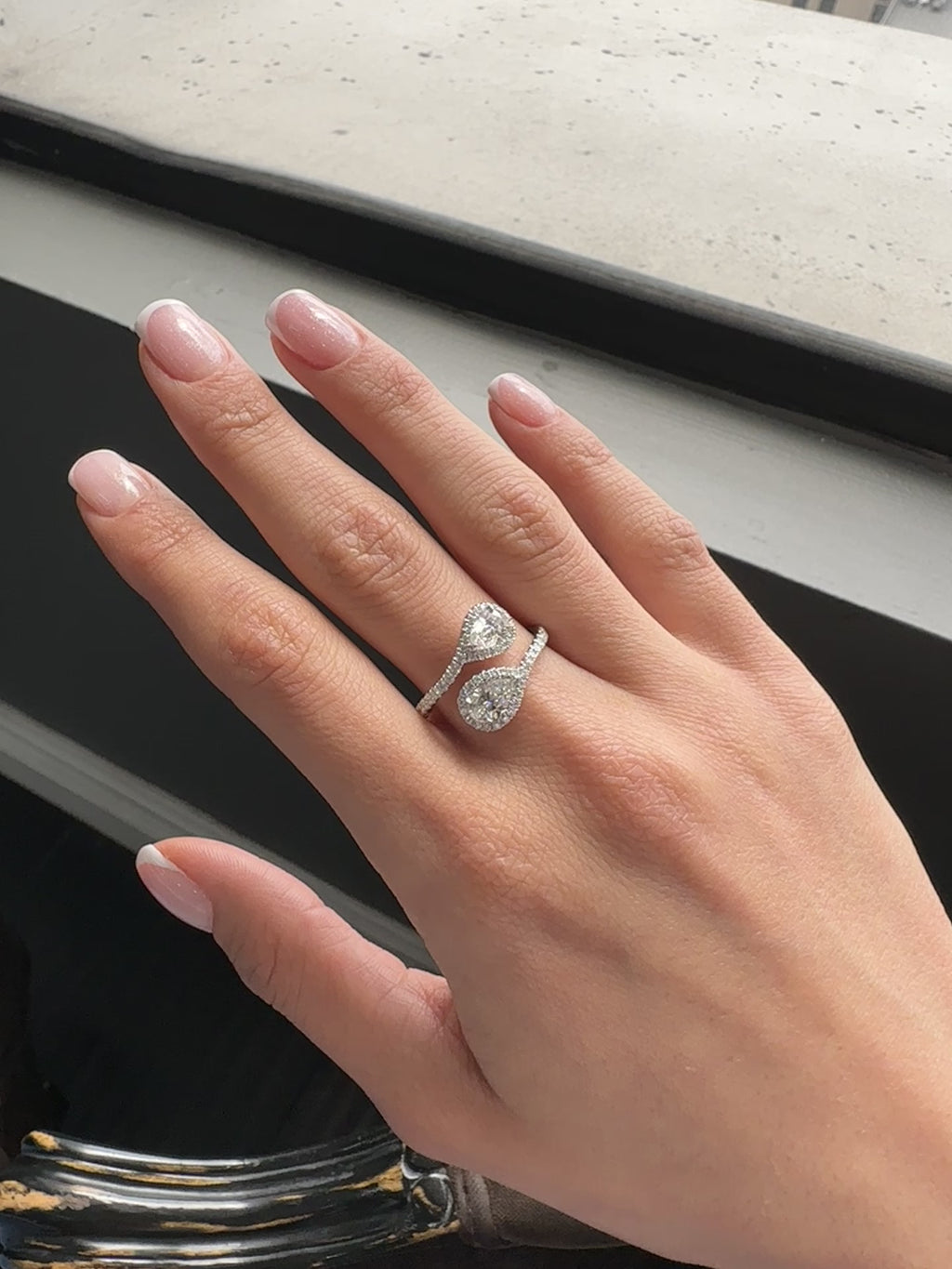 White Gold WRAP SERPENT RING - PEAR CENTER STONES (F VS2 - F SI2) Cocktail Ring 1.53 cts.