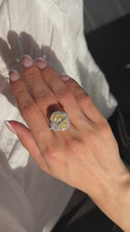 White Gold FANCY YELLOW OVAL CENTER STONE LY SI2 - WITH 2 HALF MOONS & PAVE BAND Engagement Ring 6.43 cts.