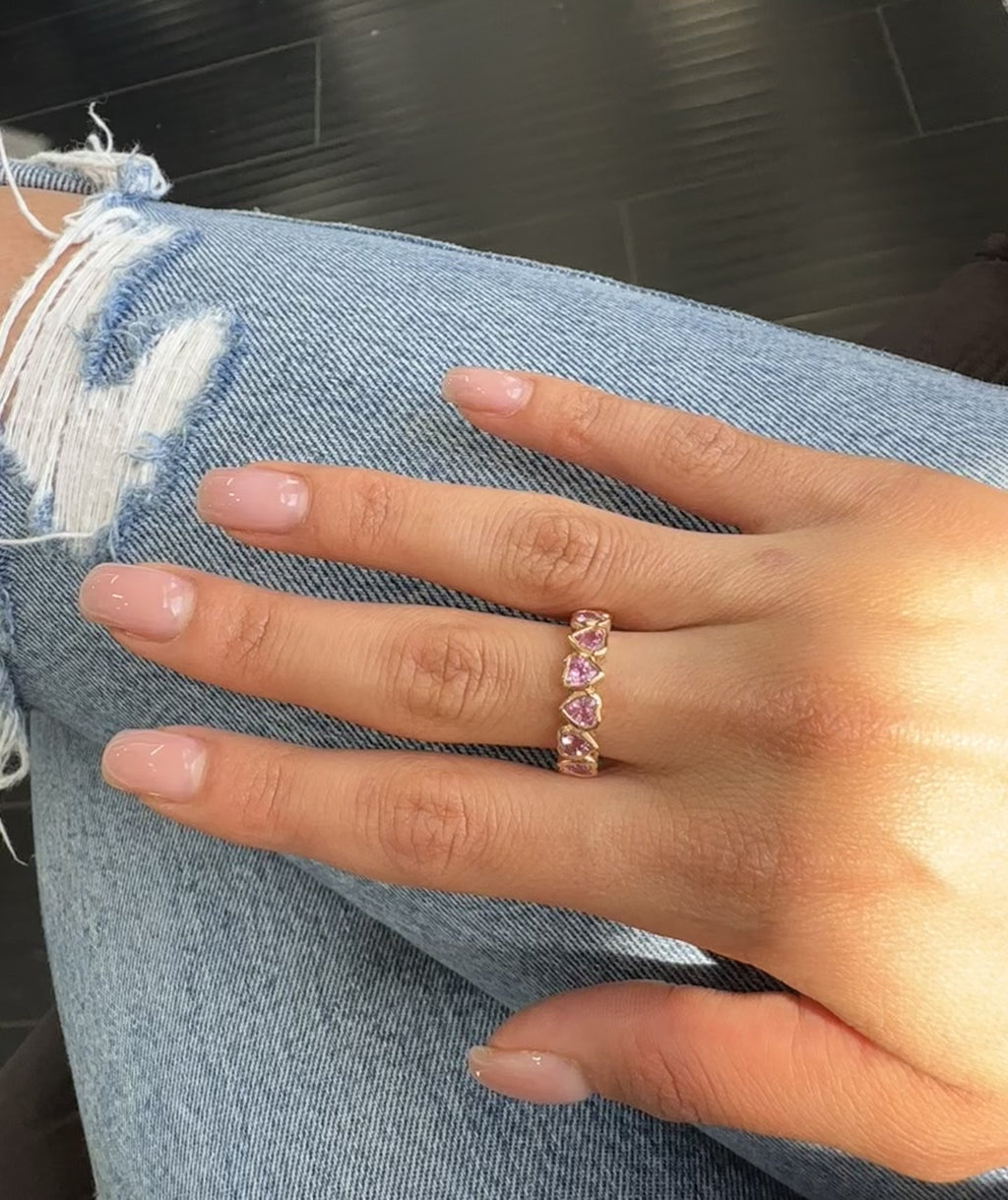 Rose Gold PINK SAPPHIRE HEART SHAPE ETERNITY Ring 3.08 cts.