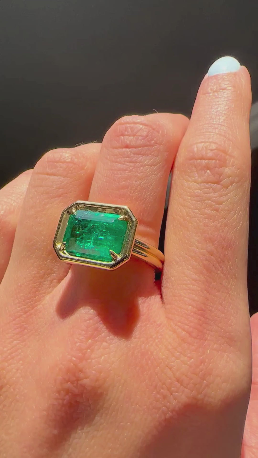 Yellow Gold EMERALD - EAST TO WEST SETTING Engagement Ring 5.33 cts.