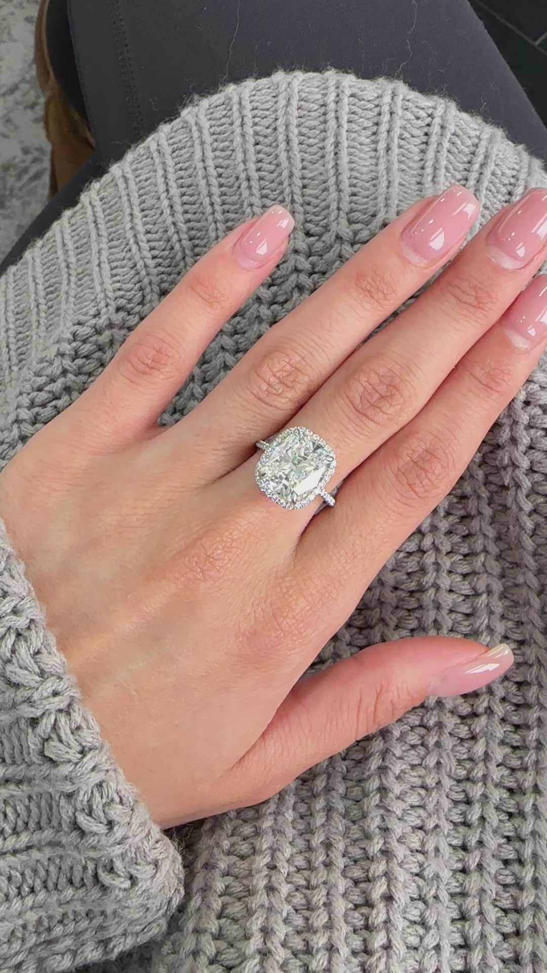 Platinum CUSHION CENTER STONE H VVS2 (GIA) - WITH HALO & PAVE BAND Engagement Ring 5.97 cts.