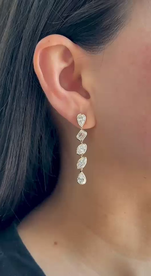 Yellow Gold MULTI-SHAPE - LAB GROWN Dangles Earrings 5.87 cts.