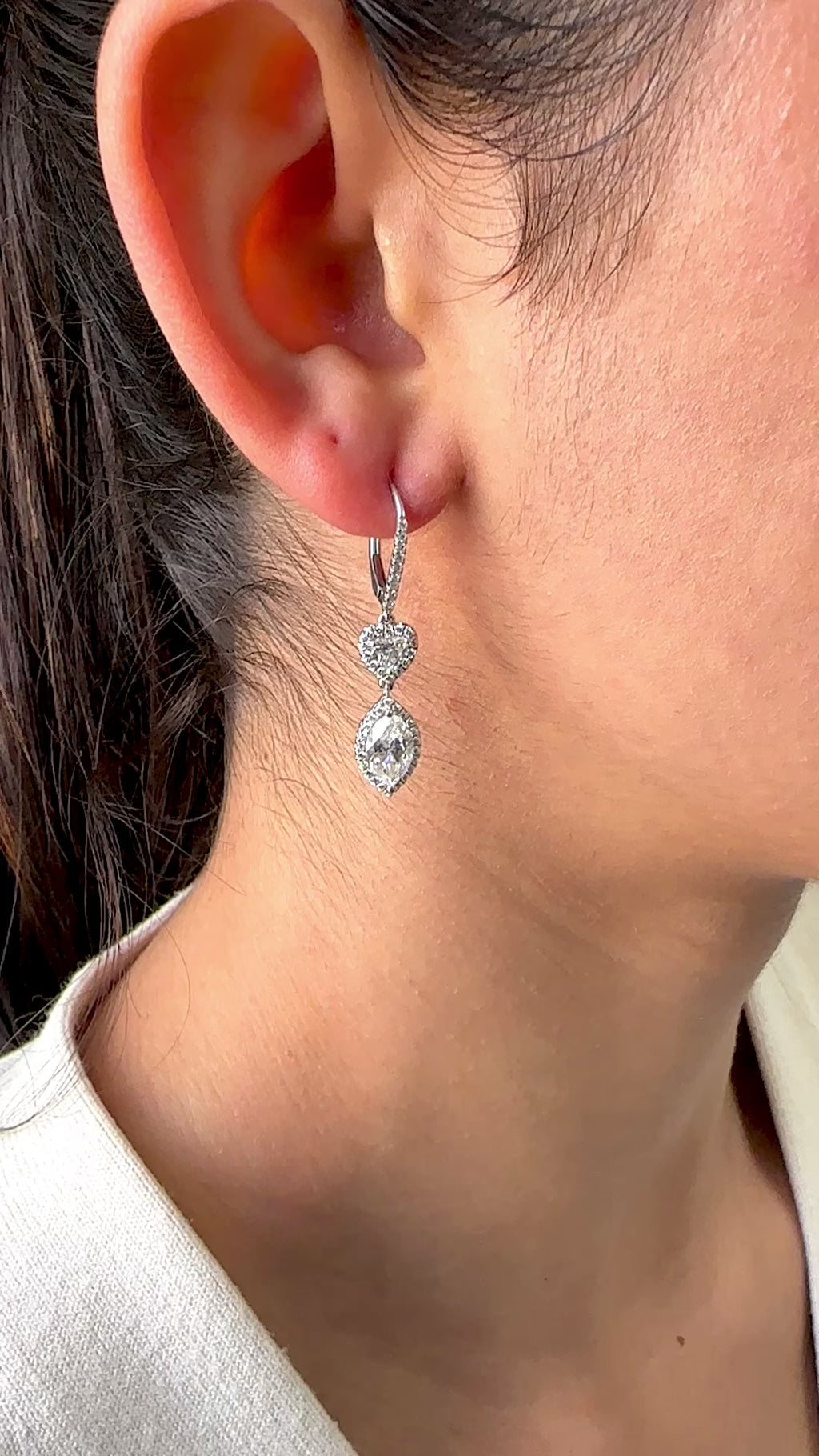 White Gold GIA - MQ G SI2 - MQ H I2 Dangles Earrings 2.98 cts.