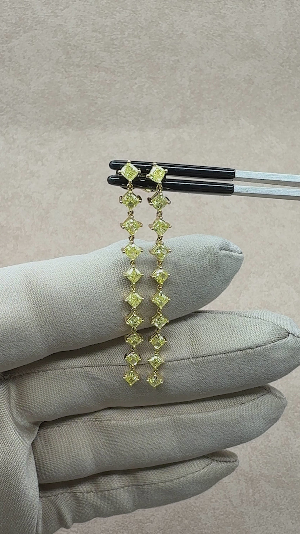 Yellow Gold YELLOW DIAMOND CUSHION DROPS Dangles Earrings 3.46 cts.