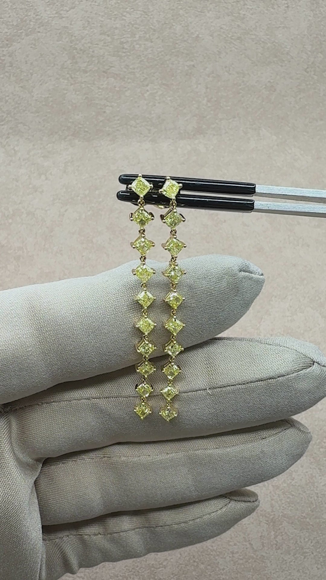 Yellow Gold YELLOW DIAMOND CUSHION DROPS Dangles Earrings 3.46 cts.